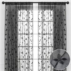 Chanasya Premium Embroidered Vine Curtains - Sheer Curtains Black